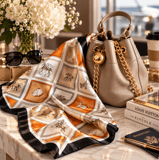 Equestrian Elegance Satin Scarf – Orange, Ivory & Black - DesignedBy The Boss