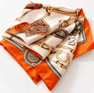 Equestrian Elegance Silk-Feel Scarf – Ivory & Orange - DesignedBy The Boss