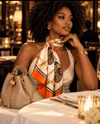 Equestrian Elegance Silk-Feel Scarf – Ivory & Orange - DesignedBy The Boss