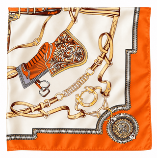 Equestrian Elegance Silk-Feel Scarf – Ivory & Orange - DesignedBy The Boss
