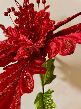 Extra Large Velvet Poinsettia Stem 26"Tall - DesignedBy The Boss