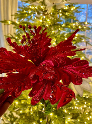 Extra Large Velvet Poinsettia Stem 26"Tall - DesignedBy The Boss