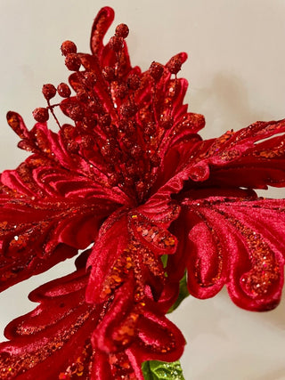 Extra Large Velvet Poinsettia Stem 26"Tall - DesignedBy The Boss