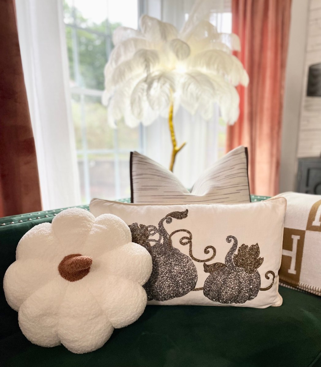 Fall Hand Embroidered Embellished Lumbar Decorative Throw Pillow