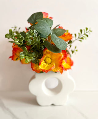 Faux Composed Orange Poppies - Greenery Bouquet in a White Ceramic Vase - DesignedBy The Boss