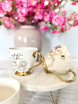 Footed Porcelain Coffee Mug With Cream and Gold Rim - (14 oz) - DesignedBy The Boss