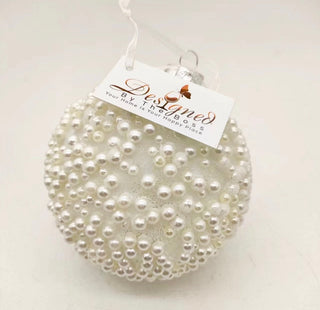 Glass Beaded White Pearl Ornaments 4" - Holiday Decor (Set Of 6) - DesignedBy The Boss