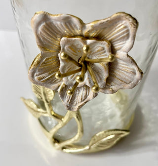 Glass Canister with Gold Lily Flower - Marble Lid By Designed By The Boss (3 Sizes) - DesignedBy The Boss