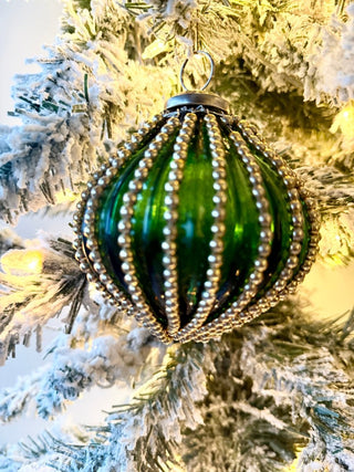 Glass Embellish Ornament With Gold Pearl 4" - DesignedBy The Boss