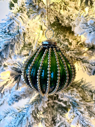 Glass Embellish Ornament With Gold Pearl 4" - DesignedBy The Boss