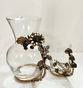 Glass Pitcher With Antique Gold Metal Handle Flowers & Bumble Bee By DesignedBy The Boss - DesignedBy The Boss