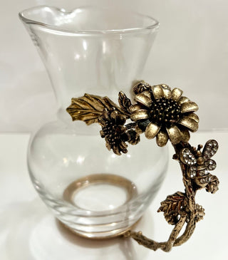 Glass Pitcher With Antique Gold Metal Handle Flowers & Bumble Bee By DesignedBy The Boss - DesignedBy The Boss