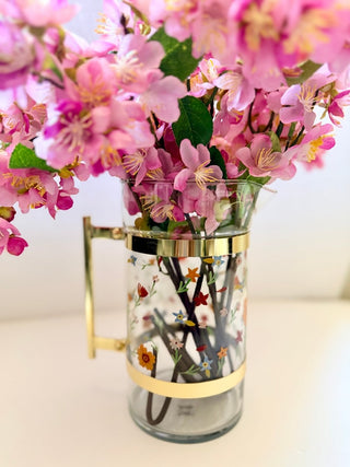 Glass Pitcher with Gold Rim – Adorned with Stunning Floral Motifs – Tableware - DesignedBy The Boss