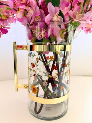 Glass Pitcher with Gold Rim – Adorned with Stunning Floral Motifs – Tableware - DesignedBy The Boss