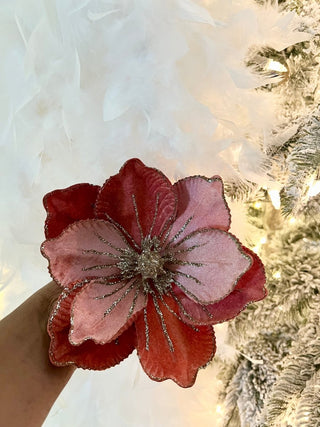 Glittered Magnolia Flowers Christmas Poinsettia Ornaments Picks - DesignedBy The Boss