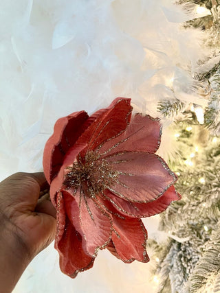 Glittered Magnolia Flowers Christmas Poinsettia Ornaments Picks - DesignedBy The Boss