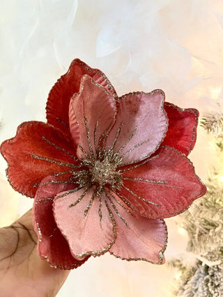 Glittered Magnolia Flowers Christmas Poinsettia Ornaments Picks - DesignedBy The Boss