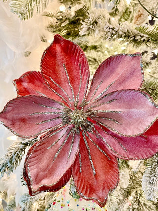 Glittered Magnolia Flowers Christmas Poinsettia Ornaments Picks - DesignedBy The Boss