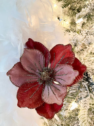 Glittered Magnolia Flowers Christmas Poinsettia Ornaments Picks - DesignedBy The Boss