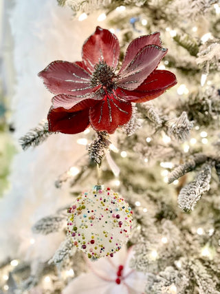 Glittered Magnolia Flowers Christmas Poinsettia Ornaments Picks - DesignedBy The Boss