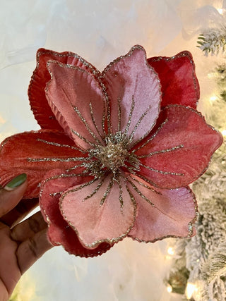 Glittered Magnolia Flowers Christmas Poinsettia Ornaments Picks - DesignedBy The Boss