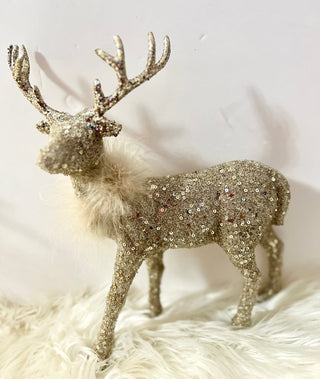 Gold Beaded Sequin Standing Deer Sculpture - Holliday Decor - DesignedBy The Boss