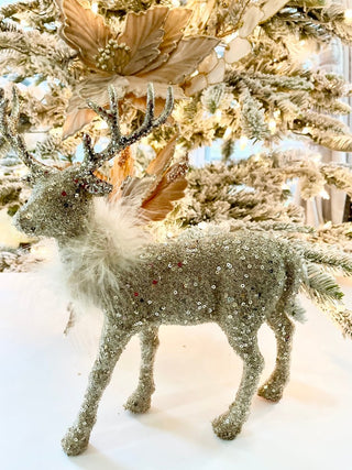 Gold Beaded Sequin Standing Deer Sculpture - Holliday Decor - DesignedBy The Boss