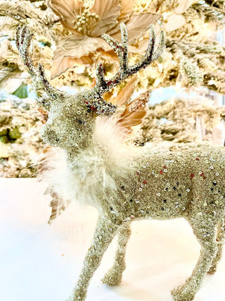 Gold Beaded Sequin Standing Deer Sculpture - Holliday Decor - DesignedBy The Boss