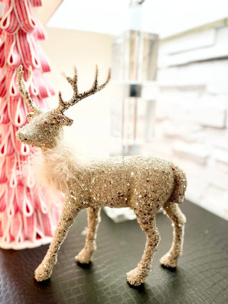 Gold Beaded Sequin Standing Deer Sculpture - Holliday Decor - DesignedBy The Boss