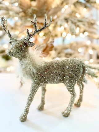 Gold Beaded Sequin Standing Deer Sculpture - Holliday Decor - DesignedBy The Boss