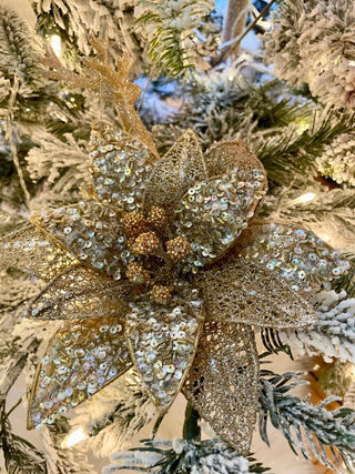 Gold Beads & Sequins Poinsettia Christmas Clip - On Ornament - DesignedBy The Boss