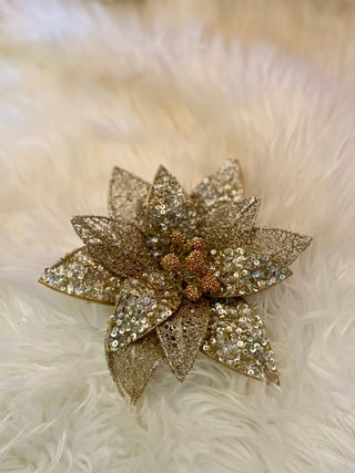 Gold Beads & Sequins Poinsettia Christmas Clip - On Ornament - DesignedBy The Boss