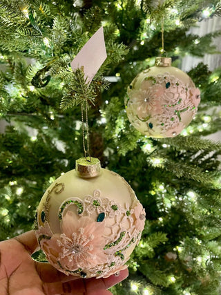 Gold Floral Glass Christmas Ball Ornaments, Set of 6 - DesignedBy The Boss