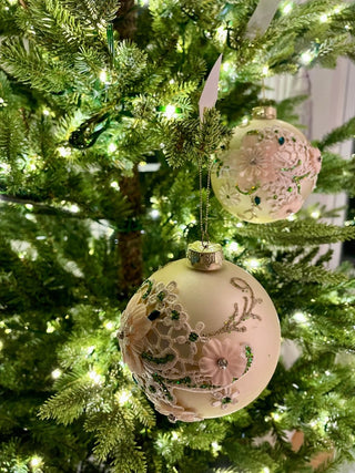 Gold Floral Glass Christmas Ball Ornaments, Set of 6 - DesignedBy The Boss