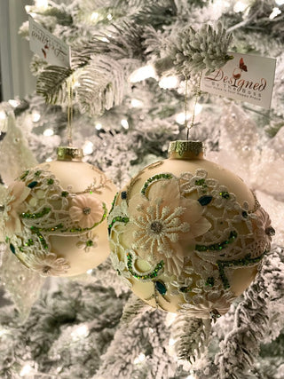 Gold Floral Glass Christmas Ball Ornaments, Set of 6 - DesignedBy The Boss