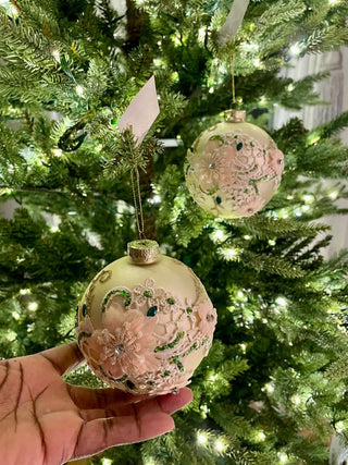 Gold Floral Glass Christmas Ball Ornaments, Set of 6 - DesignedBy The Boss