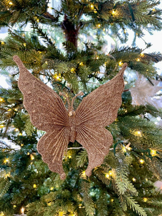 Gold Glittered Butterfly Clip - On Ornament - Holliday Decor - DesignedBy The Boss