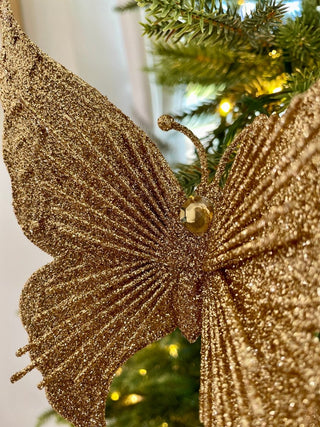 Gold Glittered Butterfly Clip - On Ornament - Holliday Decor - DesignedBy The Boss