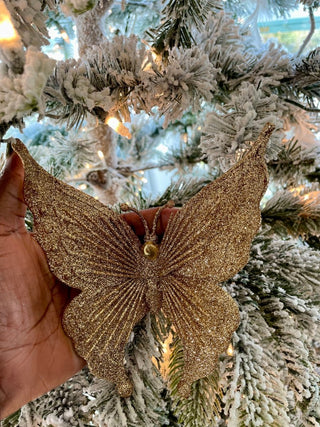 Gold Glittered Butterfly Clip - On Ornament - Holliday Decor - DesignedBy The Boss