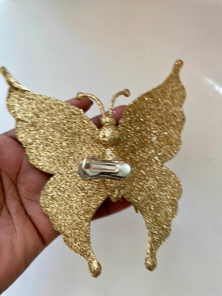 Gold Glittered Butterfly Clip - On Ornament - Holliday Decor - DesignedBy The Boss