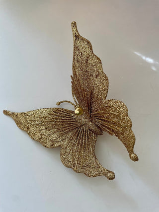 Gold Glittered Butterfly Clip - On Ornament - Holliday Decor - DesignedBy The Boss