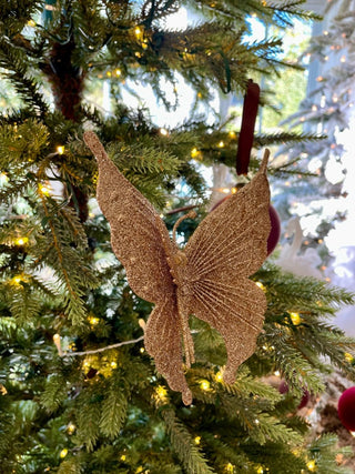 Gold Glittered Butterfly Clip - On Ornament - Holliday Decor - DesignedBy The Boss