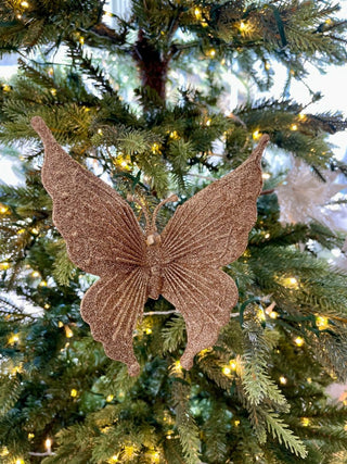 Gold Glittered Butterfly Clip - On Ornament - Holliday Decor - DesignedBy The Boss