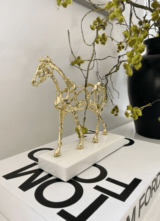 Gold Horse Sculpture Statue With Marble Base By designed By The Boss - DesignedBy The Boss