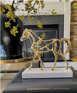 Gold Horse Sculpture Statue With Marble Base By designed By The Boss - DesignedBy The Boss