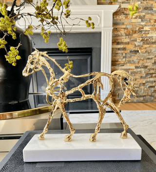 Gold Horse Sculpture Statue With Marble Base By designed By The Boss - DesignedBy The Boss