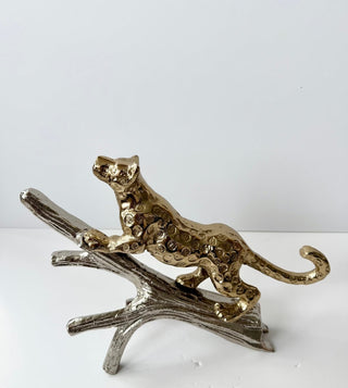 Gold Leopard Statue on A Silver Branch - DesignedBy The Boss
