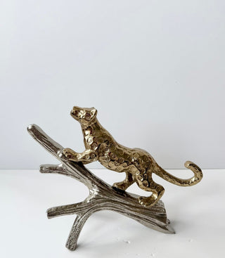 Gold Leopard Statue on A Silver Branch - DesignedBy The Boss