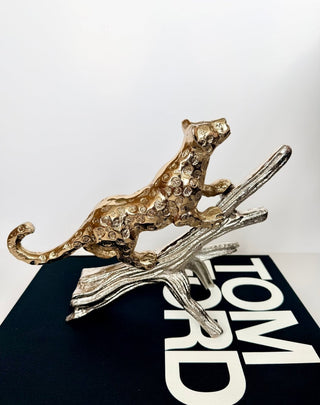 Gold Leopard Statue on A Silver Branch - DesignedBy The Boss