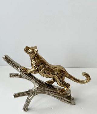 Gold Leopard Statue on A Silver Branch - DesignedBy The Boss